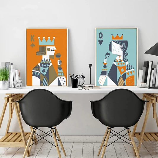 Nordic Posters Prints Abstract Poker King and Queen Cartoon Figure Wall Art Canvas Paintings for Living Room Home Decoration - NICEART