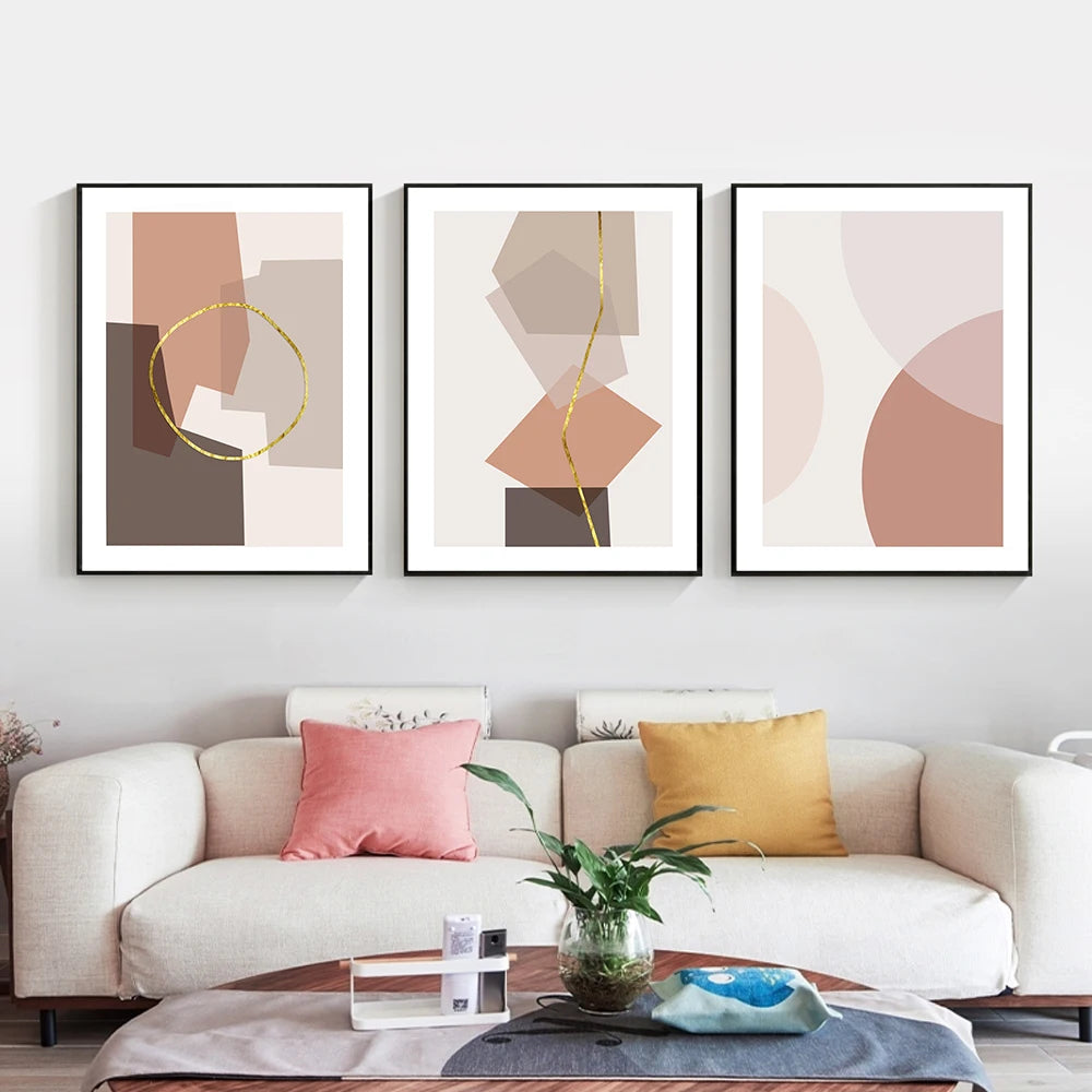 Abstract Pink Geometric Oil Painting Printed On Canvas Nordic Wall Art Picture Prints And Poster For Room Coffee Decoration - NICEART