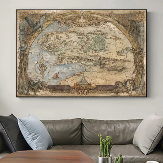 Vintage Middle-Earth World Map Movie Poster And Prints Lord Of Rings Wall Art Canvas Painting Decoration For Living Room Cuadros - niceart