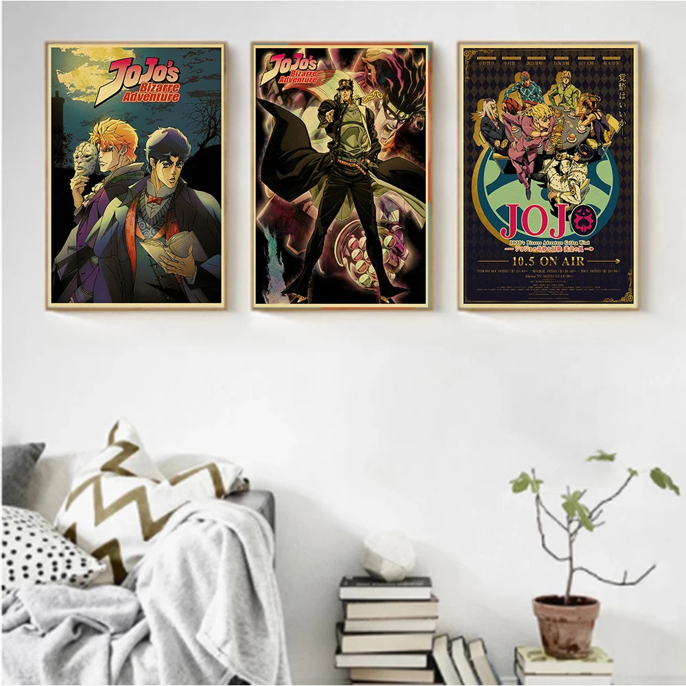 Anime JoJo's Bizarre Adventure JOJO Poster Action Anime Retro Poster Painting Wall Art for Living Room /Bar /Cafe Room Decor - NICEART