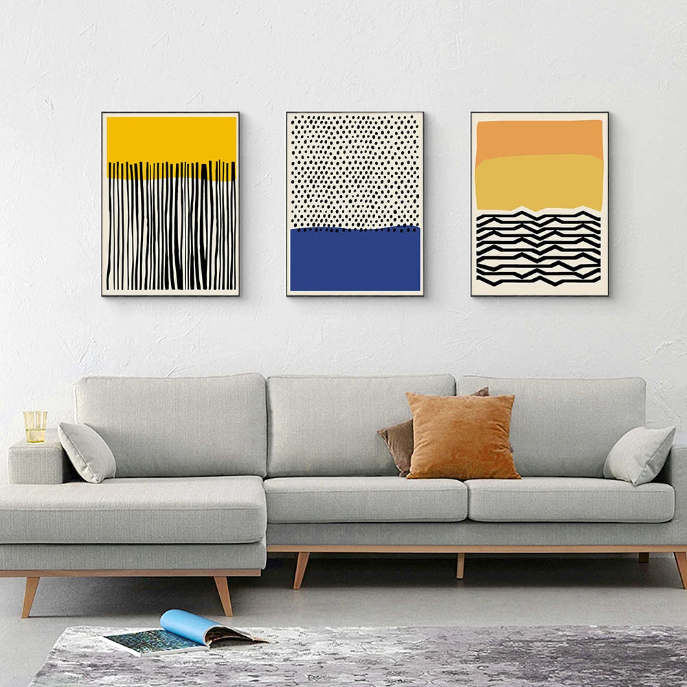 Nordic Abstract Canvas Posters Blue Spots Green Orange Line Prints Painting Wall Art Pictures For Living Room Unique Home Decor - NICEART