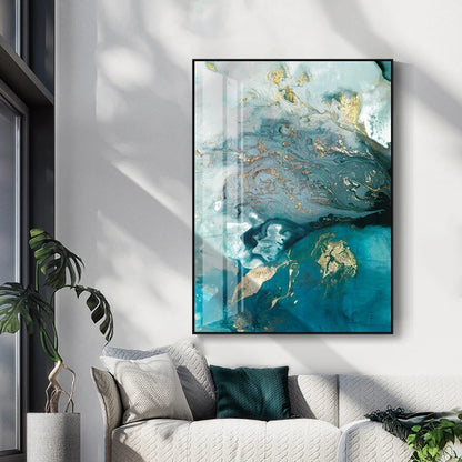 Abstract Watercolor Blue Golden Rendering Modern Decorative Picture Canvas Wall Art Poster for Living Room Office Decor - NICEART