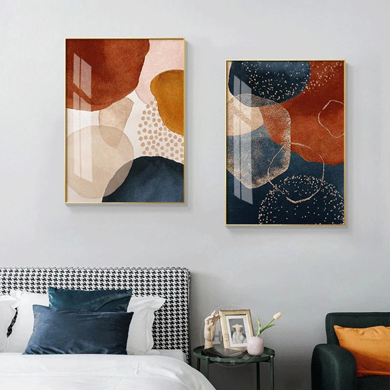 Abstract Geometric Line Morandi Orange colorful Canvas Painting Poster Print Wall Art Picture for Living Room Wall Decor Cuadros - NICEART