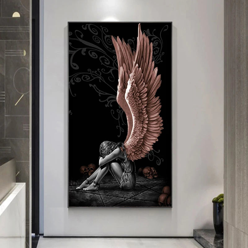 Angel Girl Golden Wings Canvas Painting Abstract Posters and Prints Modern Wall Decoration Art Mural Picture for Home Room Decor - NICEART