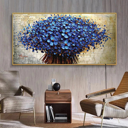 Nordic Abstract Blue Flowers Oil Painting on Canvas Wall Art Posters Prints Wall Pictures for Living Room Home Cuadros Decor - NICEART