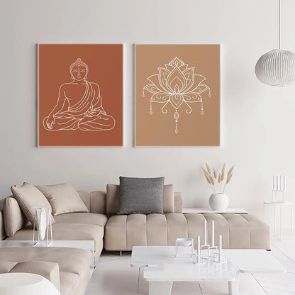 Mandala Buddha Lotus Neutral Colors Boho Wall Art Print Canvas Painting Poster Picture Zen Yoga Living Room Home Interior Decor - NICEART