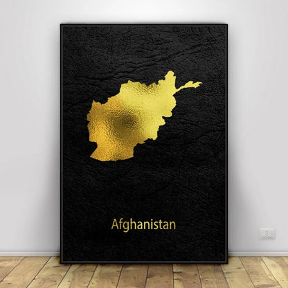 Golden Map Art Afghanistan Canvas Painting Mural Art Prints Wall Poster Nordic Wall Pictures Living Room Decoration Cuadros - NICEART