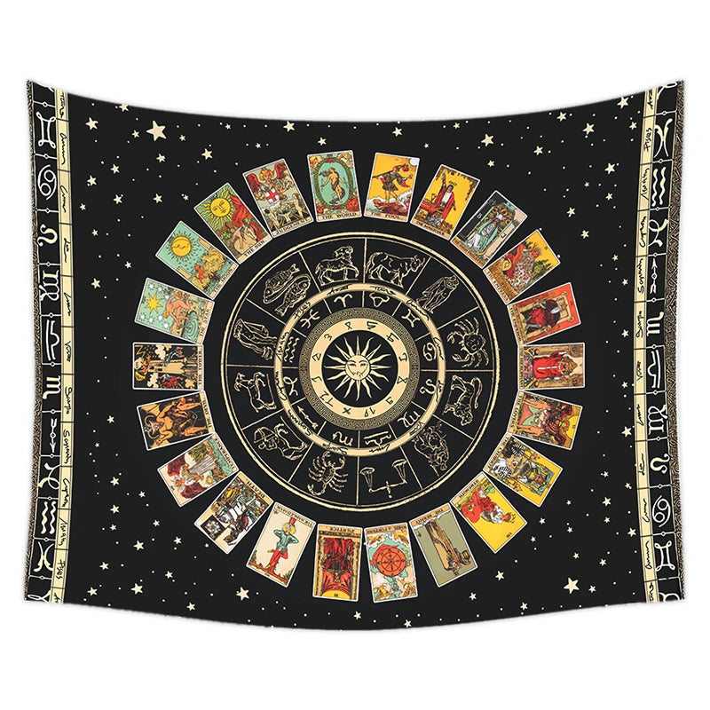 Mandala Tarot Card Tapestry Wheel of the Zodiac Astrology Chart & the Major Arcana Tarot  Sun and Moon  Wall Hanging Home Decor - NICEART