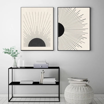 Sun Illustration Mid Century Modern Canvas Painting Neutral Colors Style Poster Print Wall Art Picture Living Room Home Decor - NICEART