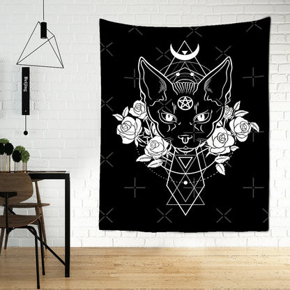 Cat Mysterious Divination Witchcraft Tapestry Wall Hanging Tapestries Baphomet Occult Home Wall Black Cool Decor Cat Coven