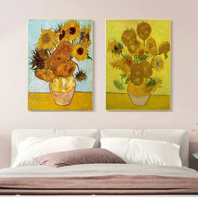 Vincent Van Gogh Golden Sunflower Poster Print  Floral Vase Oil Painting Canvas Art Modern Wall Picture for Living Room - NICEART