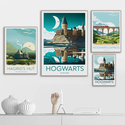 Movie Hogwart Castle Posters and Prints Castle Lake Sun Canvas Painting Abstract Pictures For Kid Room Home Decoration Wall Art - NICEART