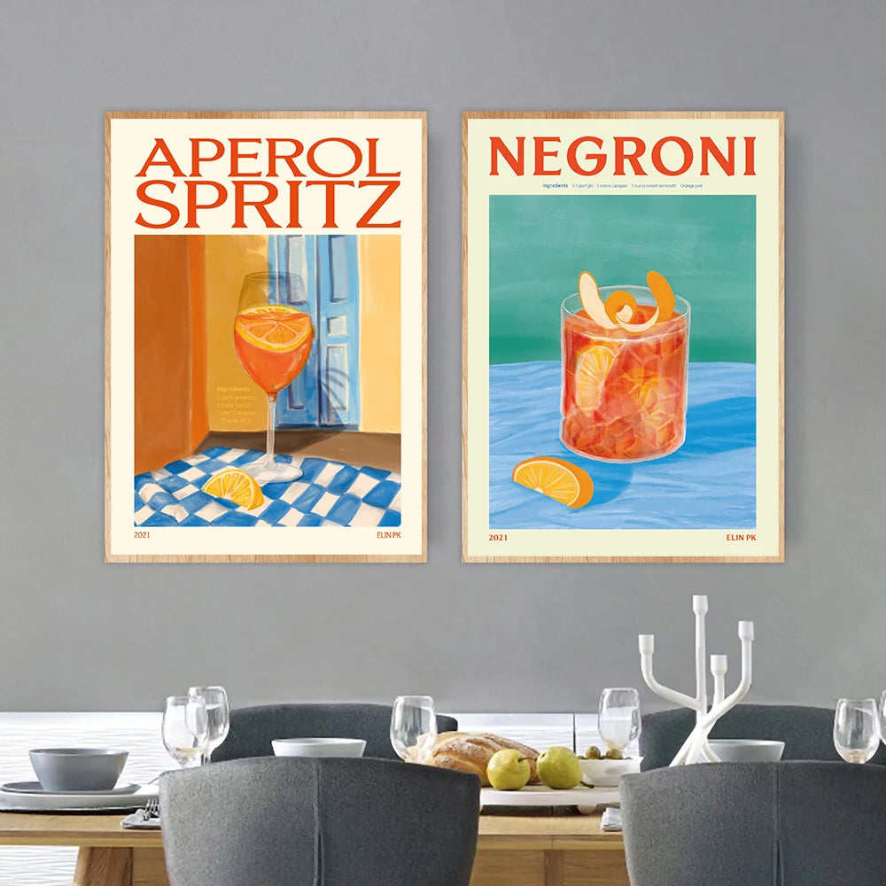 Cartoon Fruit Juice Aperol Spritz Posters And Print Sangria Drink Negroni Canvas Painting Club Bar Shop Home Decoration Gifts - NICEART