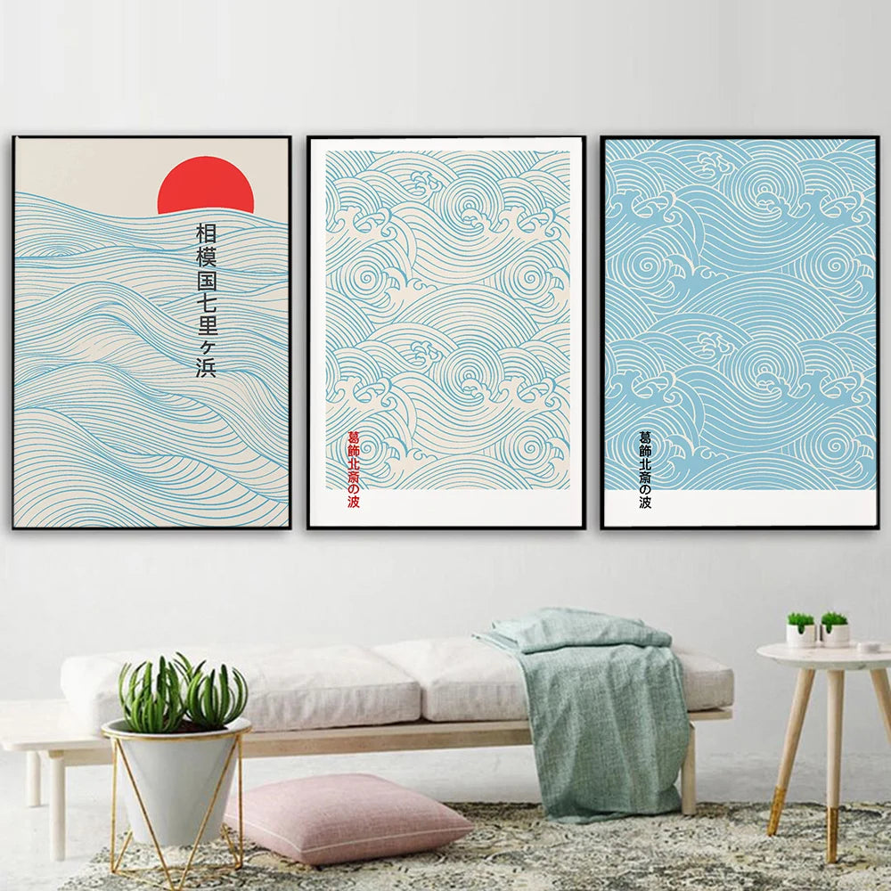Abstract Scenery Canvas Painting Japanese Retro Waves Nordic Posters and Prints Home Decor Living Room Wall Art Pictures - NICEART