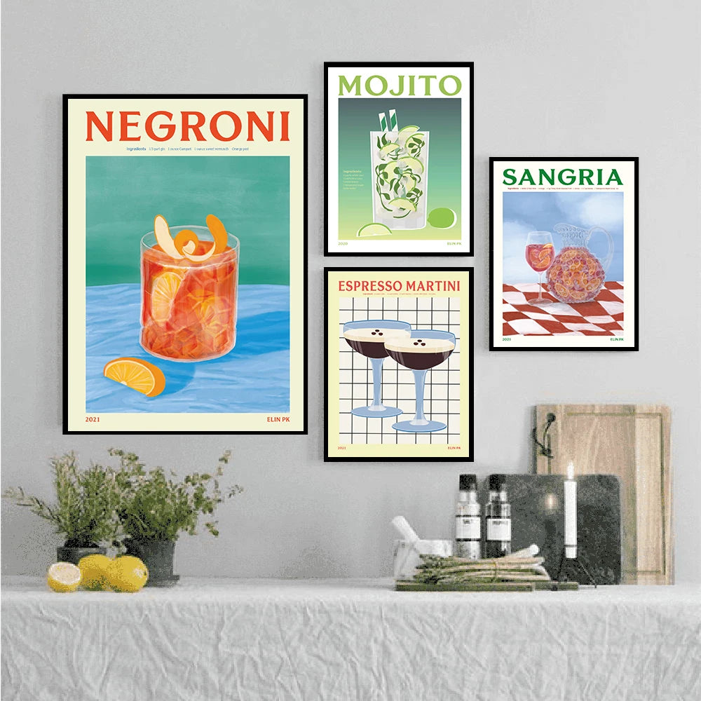 Cartoon Fruit Juice Aperol Spritz Posters And Print Sangria Drink Negroni Canvas Painting Club Bar Shop Home Decoration Gifts - NICEART