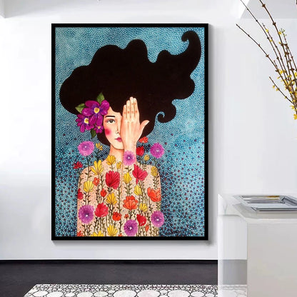 Abstract Flowers Girl Hair Wall Art Canvas Painting Bird Nordic Poster Art Prints Wall Pictures For Living Room Vintage Unframed - niceart