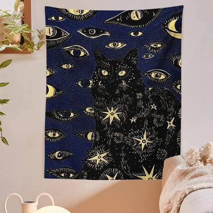 Cat Coven Tapestry Printed Witchcraft Hippie Wall Hanging Bohemian Wall Tapestry Mandala Wall Art Aesthetic Room Decor Decor