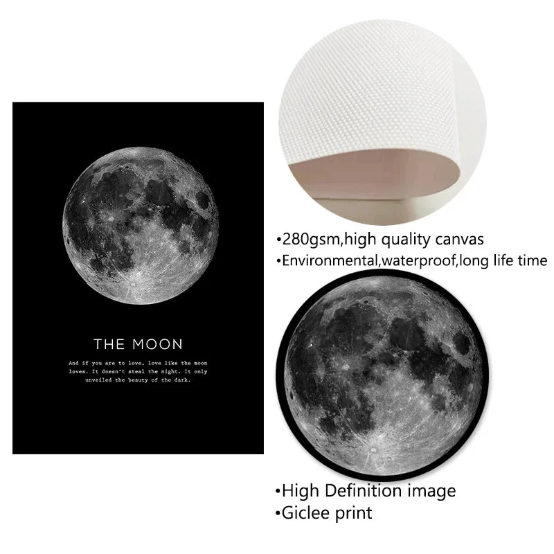 The Moon Quotes Canvas Poster Black And White Wall Art Print Planet Painting Nordic Pictures Modern Home Living Room Decoration - NICEART