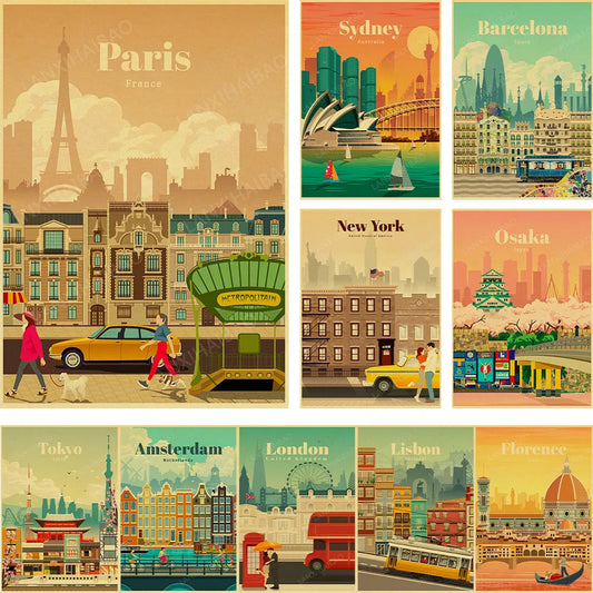World Travel Minimalist Vintage Posters New York City Poster Kraft Paper Print Wall Art Decoration Picture Home Bar Cafe Decor - niceart
