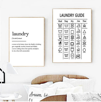 Laundry Guide Canvas Painting Wall Art Laundry Cheat Sheet Poster Print Minimalist Art Poster Wall Pictures For Bathroom Decor - NICEART