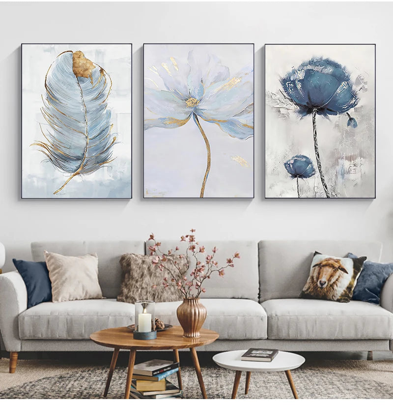 Scandinavian Flower Canvas Art Abstract Painting Print Feather Decoration Picture for Living Room Nordic Home Decor Wall Poster - NICEART