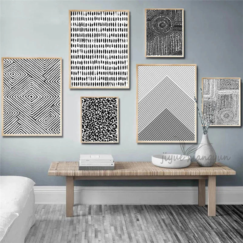 Nordic Modern Abstract Black and White Dot Sequence Wall Art Canvas Painting and Print Poster for Living Room Bedroom Home Decor - NICEART