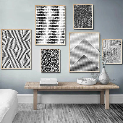 Nordic Modern Abstract Black and White Dot Sequence Wall Art Canvas Painting and Print Poster for Living Room Bedroom Home Decor - NICEART