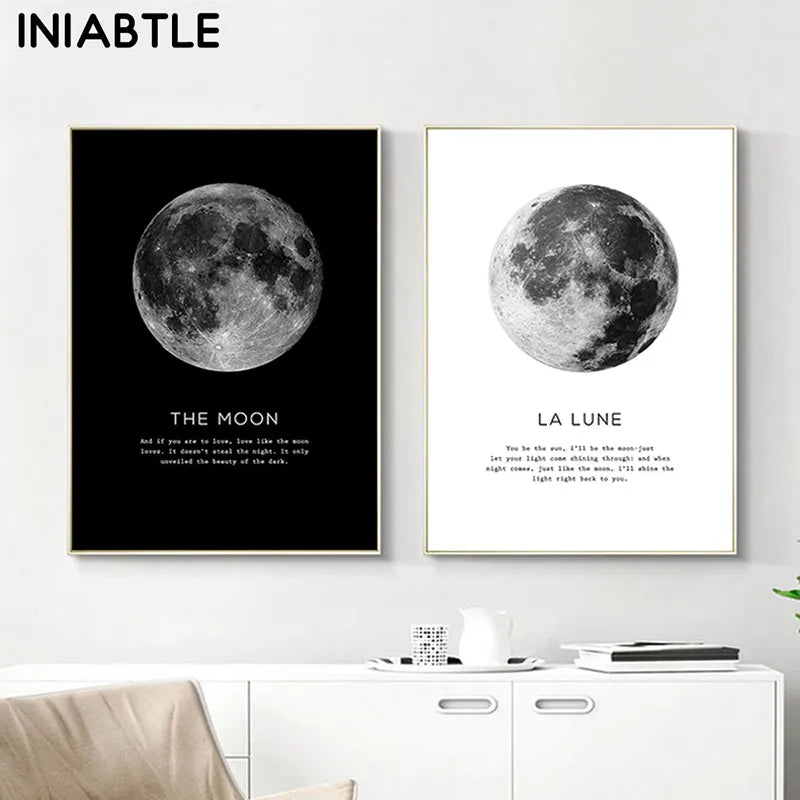 The Moon Quotes Canvas Poster Black And White Wall Art Print Planet Painting Nordic Pictures Modern Home Living Room Decoration - NICEART