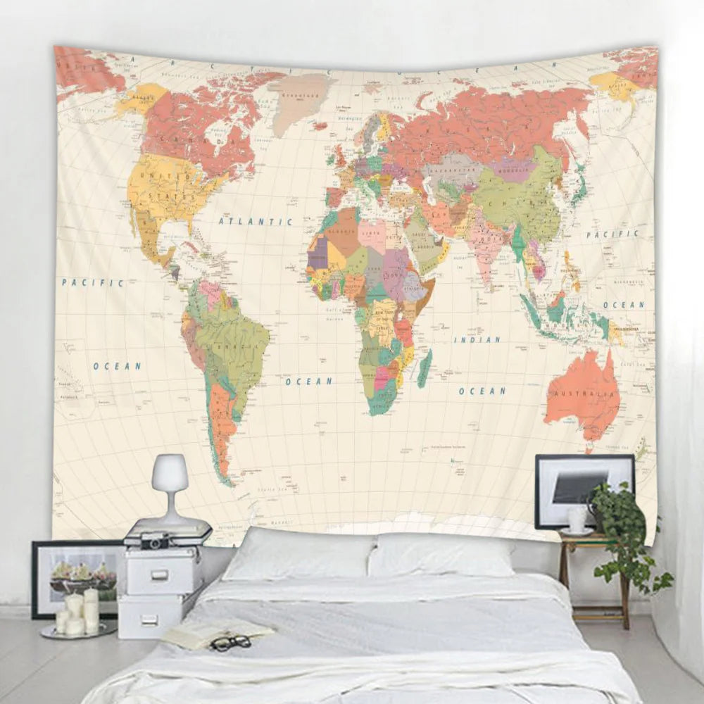 HD super large world map printing tapestry is soft and easy to care for wall decoration hanging cloth