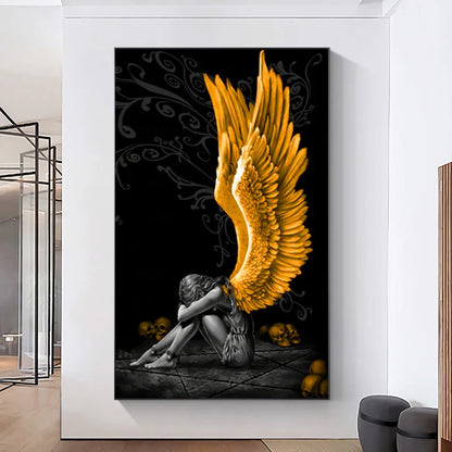 Angel Girl Golden Wings Canvas Painting Abstract Posters and Prints Modern Wall Decoration Art Mural Picture for Home Room Decor - NICEART