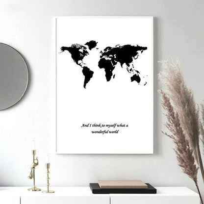 Minimalist Wall Art Painting Nordic Black And White Canvas Poster World Map Art Print  Wall Pictures Living Room Home Decor - NICEART