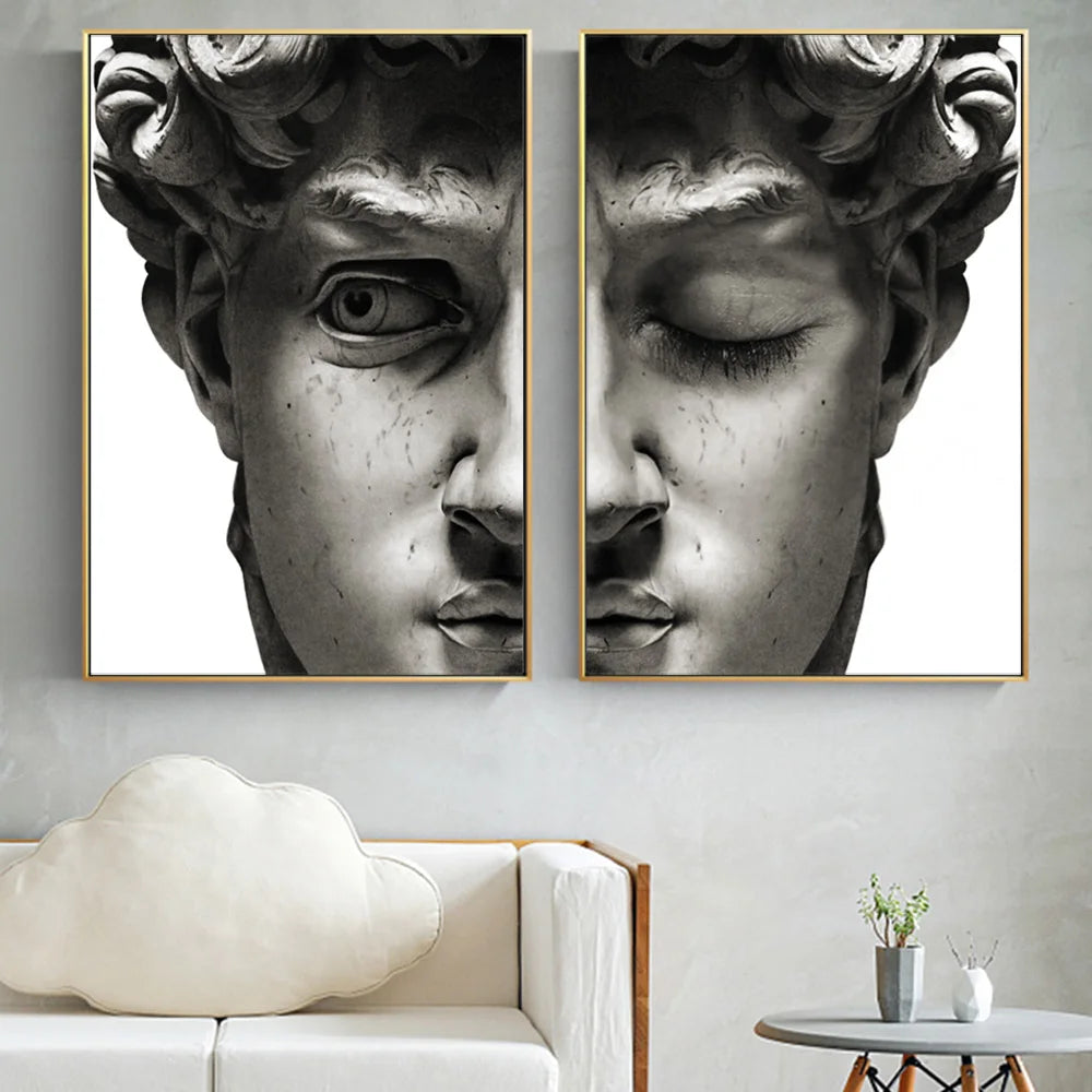 Black And White David Sculpture Canvas Paintings On The Wall Posters And Prints Portrait Wall Art Canvas Pictures Decor Cuadros - niceart