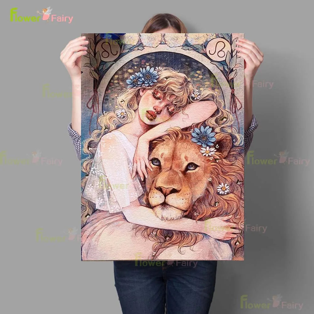 Abstract Magic Wild Girl Nordic Poster Lion Posters Wall Art Canvas Painting Wall Pictures For Living Room Home Decor Unframed - NICEART