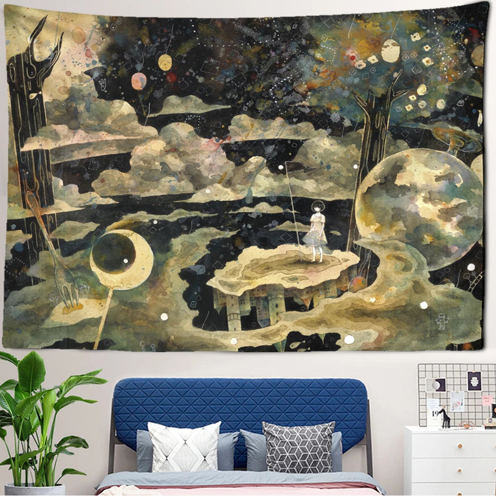 Cartoon Illustration Tapestry Wall Hanging  Psychedelic Astrology Divination Children's Room Dream - NICEART