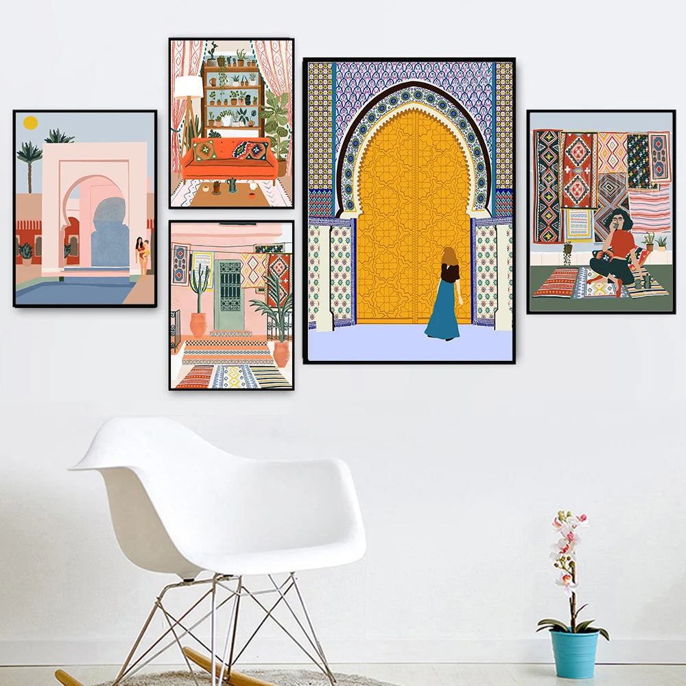 Travel Moroccan House Wall Art Painting Minimalist Architecture Canvas Posters Plant Prints Bohemian Wall Pictures Home Decor - niceart