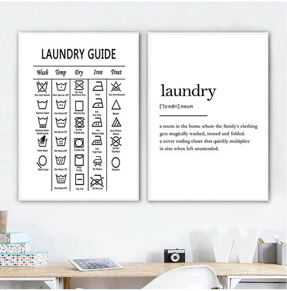 Laundry Guide Canvas Painting Wall Art Laundry Cheat Sheet Poster Print Minimalist Art Poster Wall Pictures For Bathroom Decor - NICEART