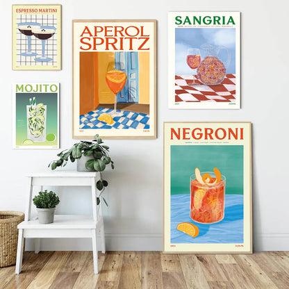 Cartoon Fruit Juice Aperol Spritz Posters And Print Sangria Drink Negroni Canvas Painting Club Bar Shop Home Decoration Gifts - NICEART