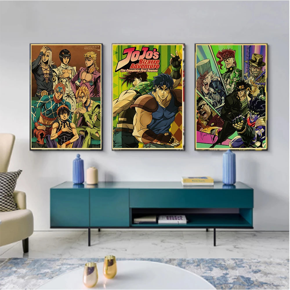 Anime JoJo's Bizarre Adventure JOJO Poster Action Anime Retro Poster Painting Wall Art for Living Room /Bar /Cafe Room Decor - NICEART