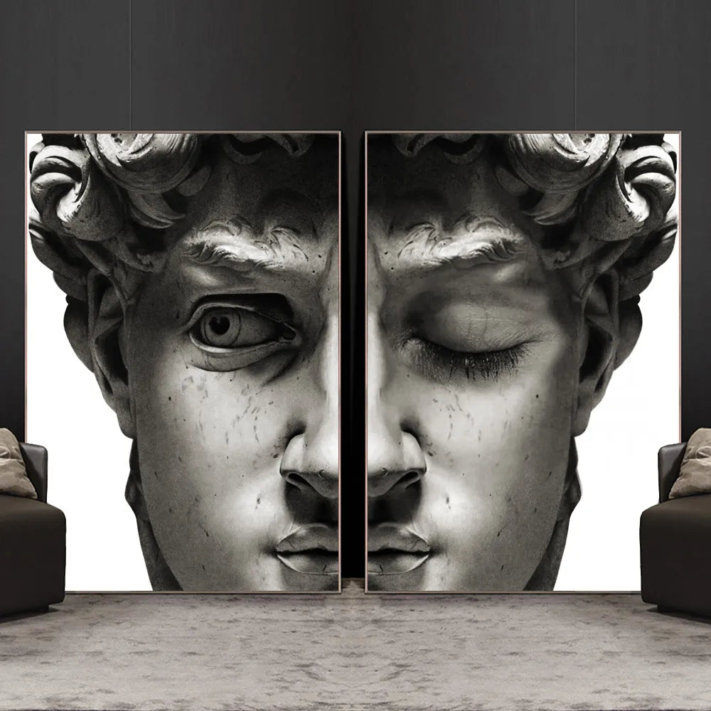 Black And White David Sculpture Canvas Paintings On The Wall Posters And Prints Portrait Wall Art Canvas Pictures Decor Cuadros - niceart