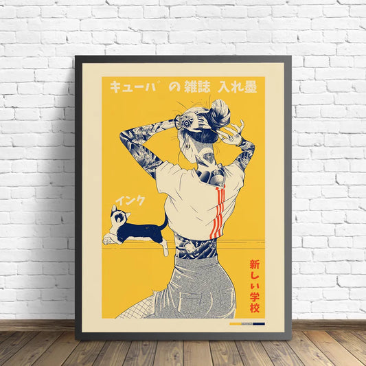 Japanese Canvas Print La Tinta Cat Poster Art Vintage Magazine Painting Wall Pictures For Living Room Home Decoration No Frame - niceart