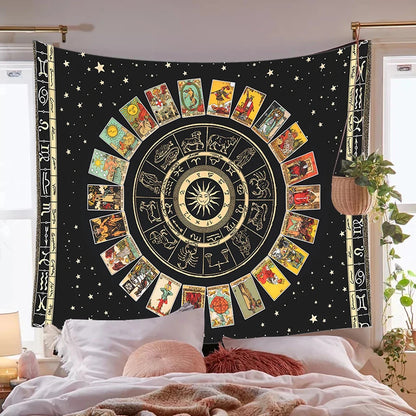 Mandala Tarot Card Tapestry Wheel of the Zodiac Astrology Chart & the Major Arcana Tarot  Sun and Moon  Wall Hanging Home Decor - NICEART