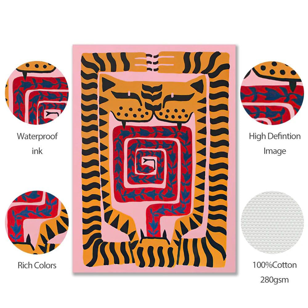Ancient Egypt Colorful Abstract Boho Poster Tiger Leopard Figure Wall Art Prints Canvas Painting Decor Pictures For Living Room - niceart