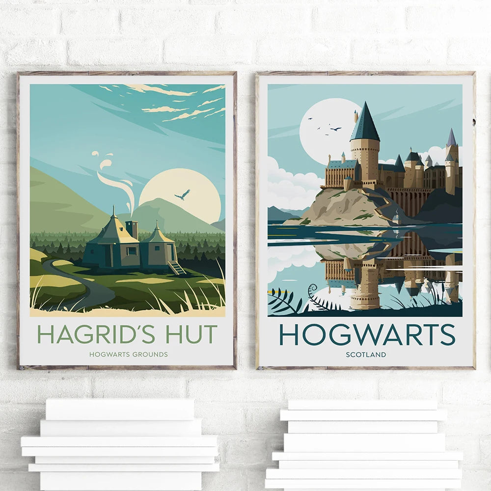 Movie Hogwart Castle Posters and Prints Castle Lake Sun Canvas Painting Abstract Pictures For Kid Room Home Decoration Wall Art - NICEART