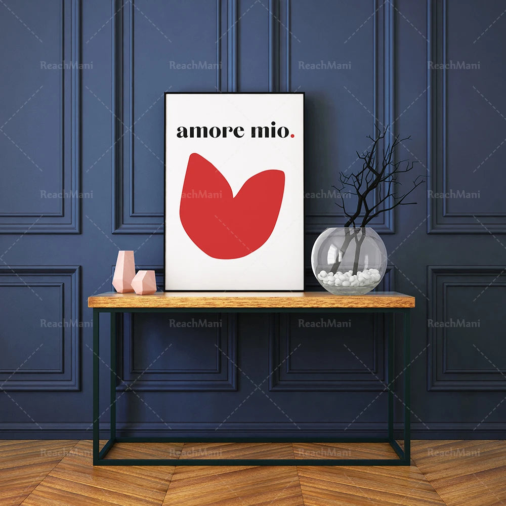 Amore Mio Art Printed Poster | Modern Art Wall | Minimalist Illustration of Heart Love | Design Mural Decoration | Red Shape | R - NICEART