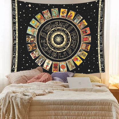 Mandala Tarot Card Tapestry Wheel of the Zodiac Astrology Chart & the Major Arcana Tarot  Sun and Moon  Wall Hanging Home Decor - NICEART