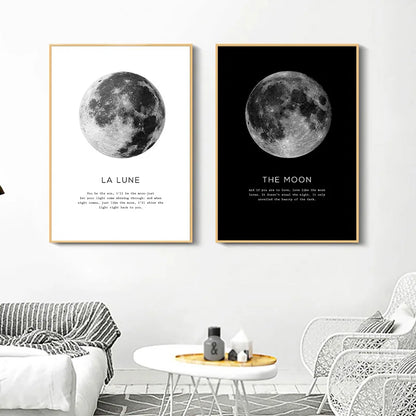 The Moon Quotes Canvas Poster Black And White Wall Art Print Planet Painting Nordic Pictures Modern Home Living Room Decoration - NICEART