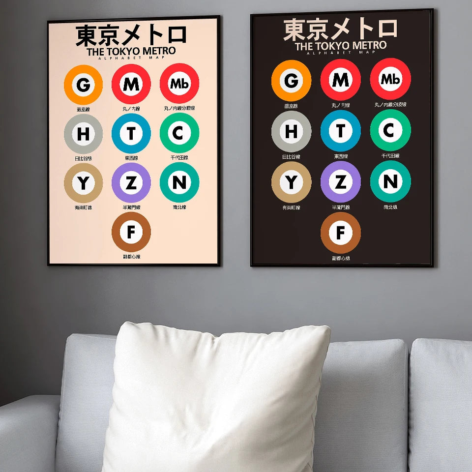 Tokyo Metro Letter Poster Japanese Art Print Japanese City Wall Canvas Painting Picture Nordic Modern Living Room Decoration - NICEART
