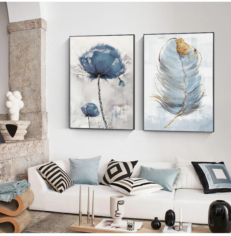 Scandinavian Flower Canvas Art Abstract Painting Print Feather Decoration Picture for Living Room Nordic Home Decor Wall Poster - NICEART