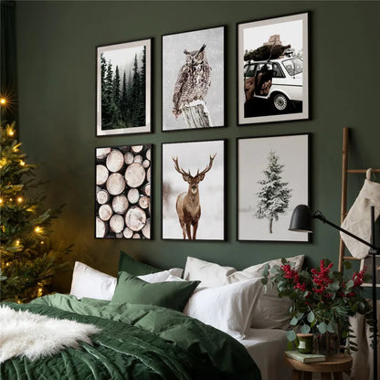 Modern Nature Scenery Picture Canvas Painting Wall Art Winter Landscape Forest Deer Poster and Print for Home Wall Decor Picture - niceart