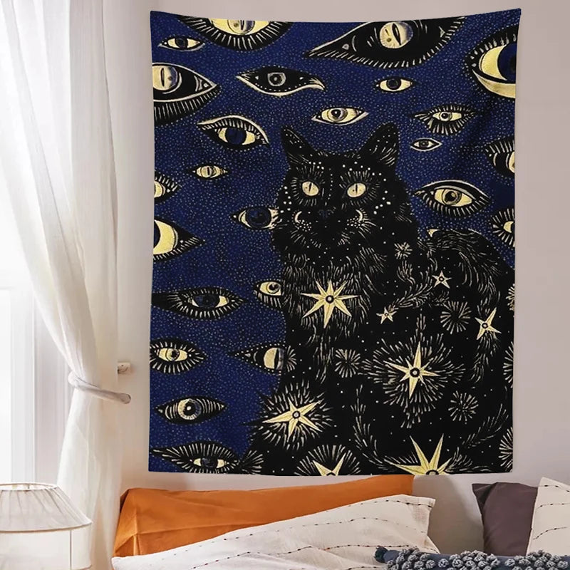 Cat Coven Tapestry Printed Witchcraft Hippie Wall Hanging Bohemian Wall Tapestry Mandala Wall Art Aesthetic Room Decor Decor - NICEART